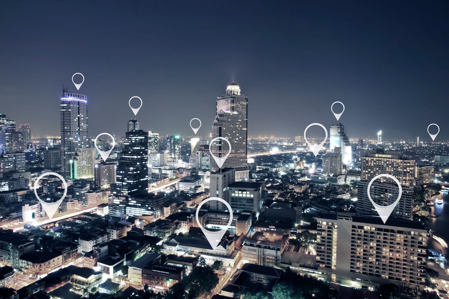 Connected city skyline representing market intelligence